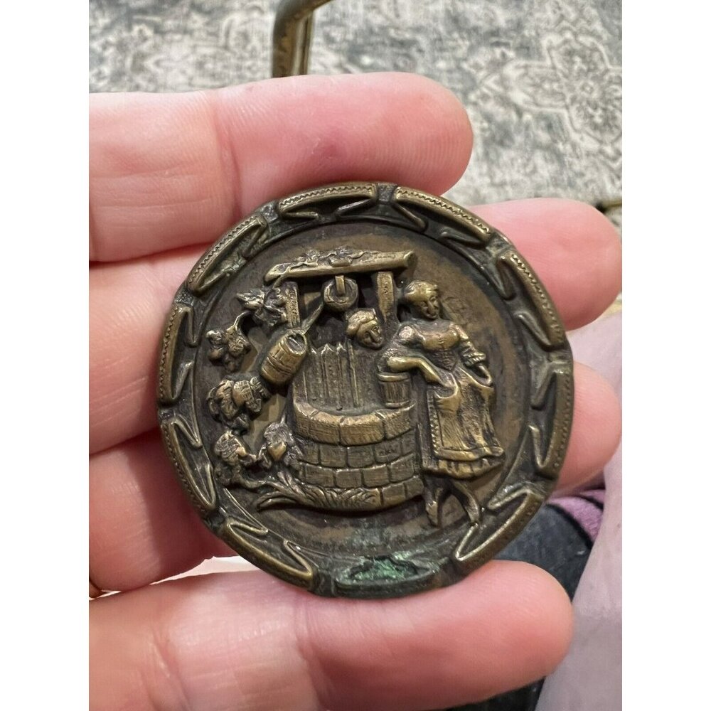 Antique Brass Button "The Wishing Well" 2-Part Rotating Large‎ Metal Set of 5